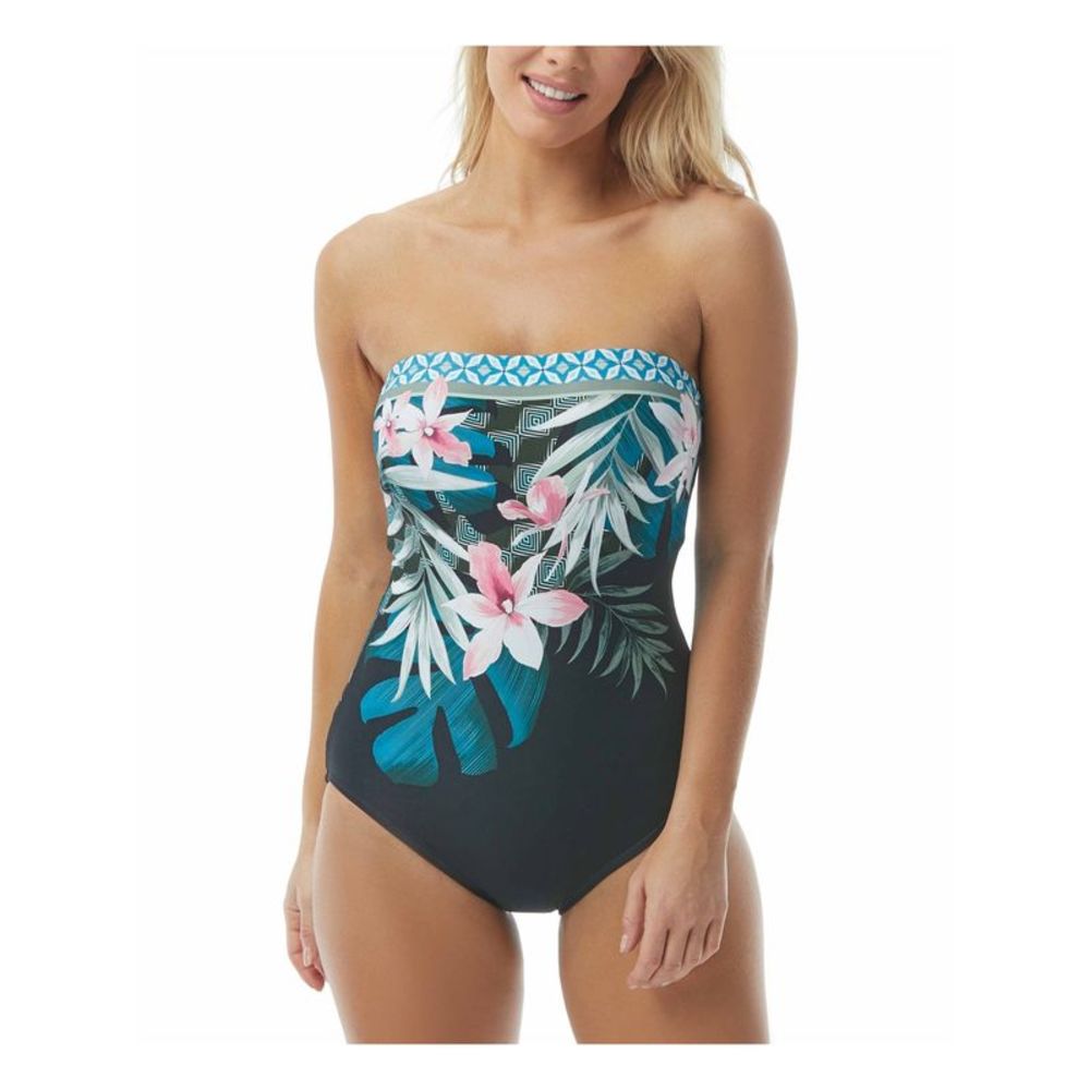 CONTOURS Women's Black Molded Cups Galena Bandeau One Piece Swimsuit 14 38C
